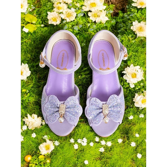 Girls' Bow Purple Pearl Sandals Accent with Glitter