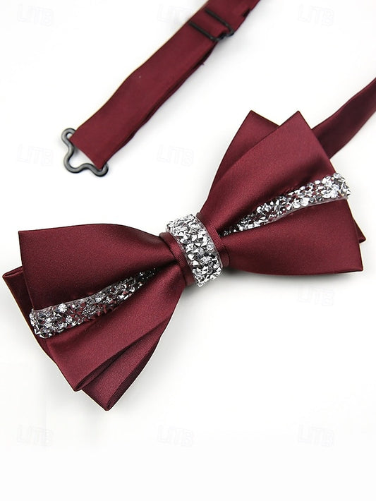 Crystal Embellishment with – Burgundy Elegant Tie Satin Bow