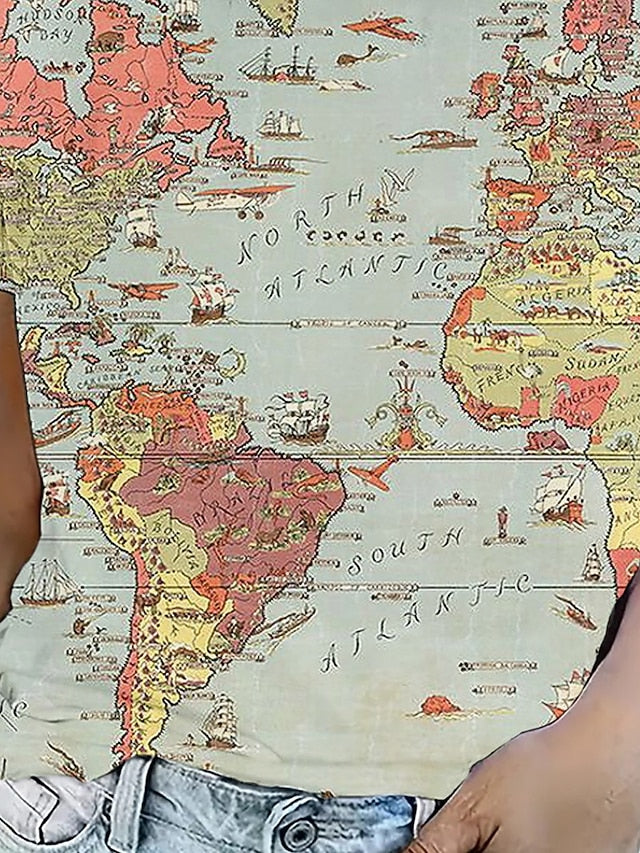 Women's T Shirt Summer Tops Print Graphic Map Classic