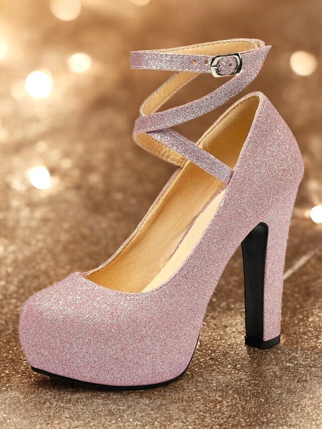 with Ankle Pink – Women's Strap Glitter Platform Heels