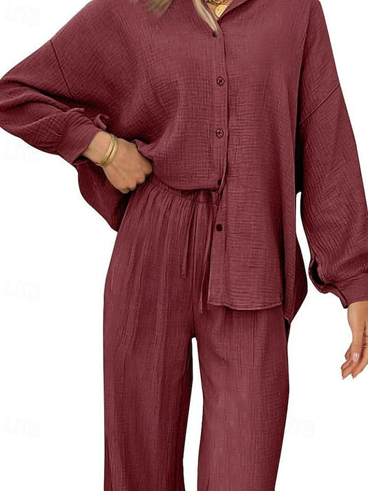 Women's Pants Sets Bolero Top Long Sleeve Shirt Collar