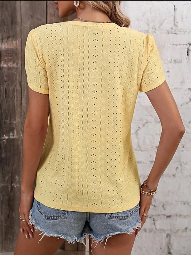 Women's T Shirt Tee Top Eyelet Plain Fashion Stylish