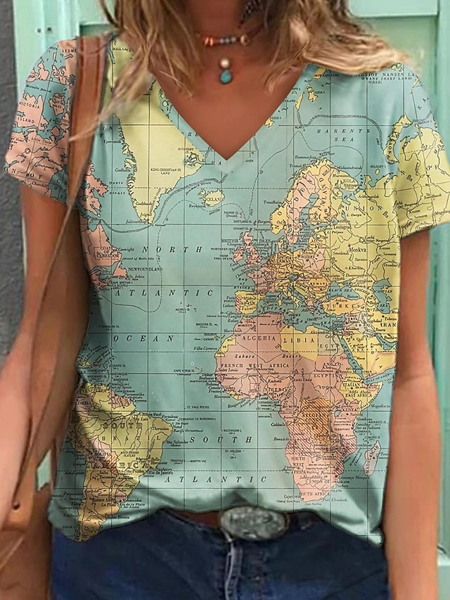 Women's T Shirt Blouse Basic Modern Print T-shirt Sleeve