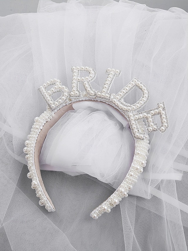 'BRIDE' Veil Headband with Pearl-Embellished –