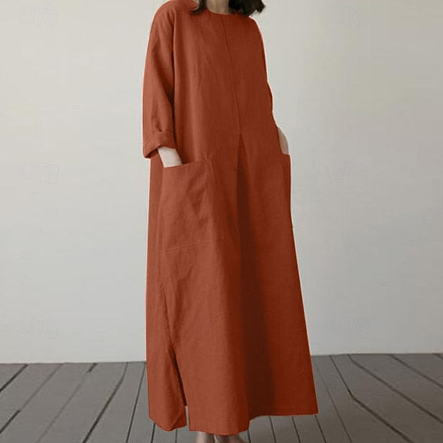 Women's Midi Dress Casual Dress Cotton Linen Dress Elegant