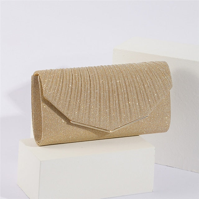 Clutch Evening with Metal Glitter Women's Elegant Bag Gold
