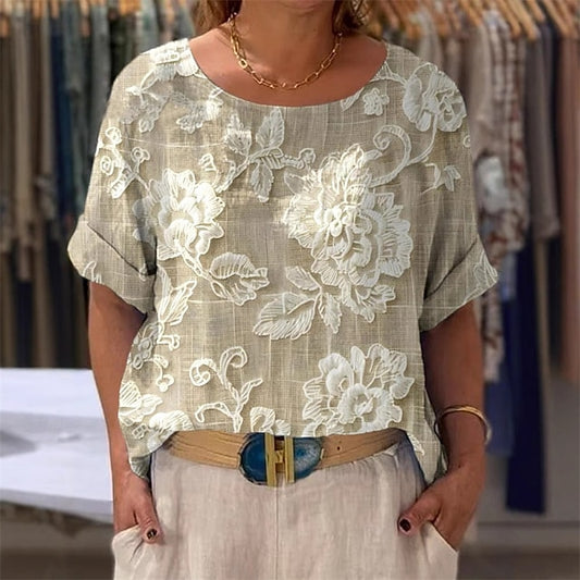 Women's T Shirt Tee Top Print Floral Fashion Modern 3/4
