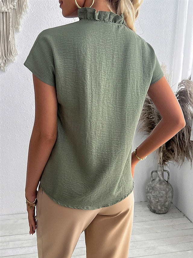 Women's Blouse Ruffle Patchwork Solid Color Stylish Basic
