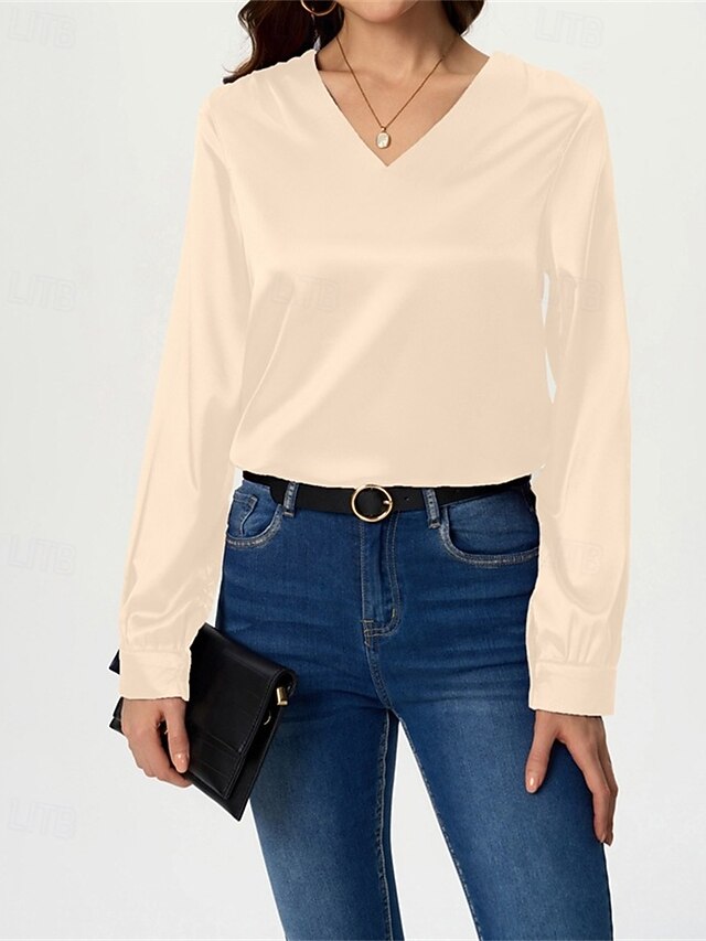 Women's Shirt Elegant Dressy Satin Top Solid Color Stylish
