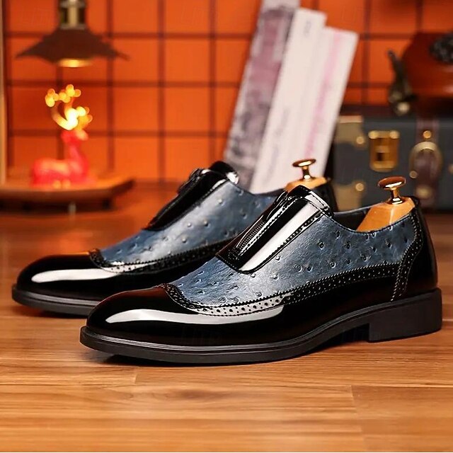 Colorblock Tan Patent Black and Formal Shoes with Men's