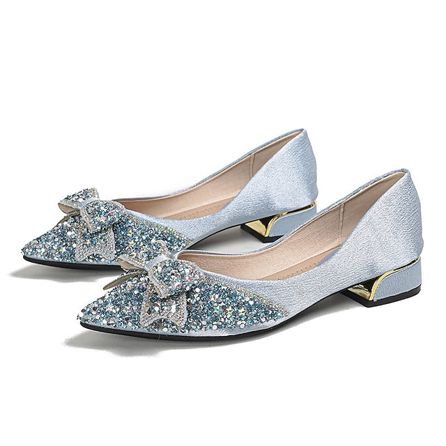 with Rhinestone - Flats Women's Elegant Bow Glitter Detail
