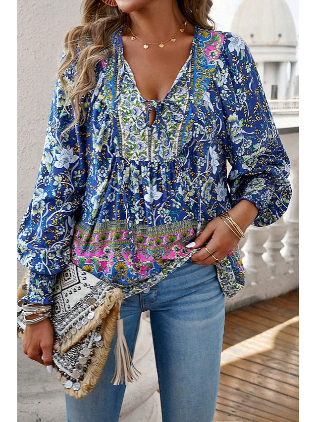Women's Shirt Blouse Print Flower Daily Stylish Casual Long