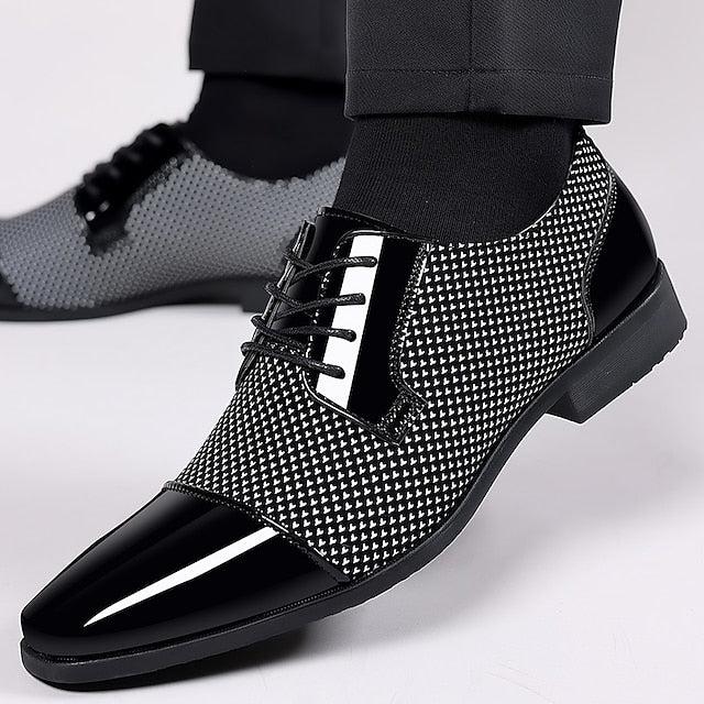 Patent Lace-Up Men's Shoes Formal Leather Faux Black