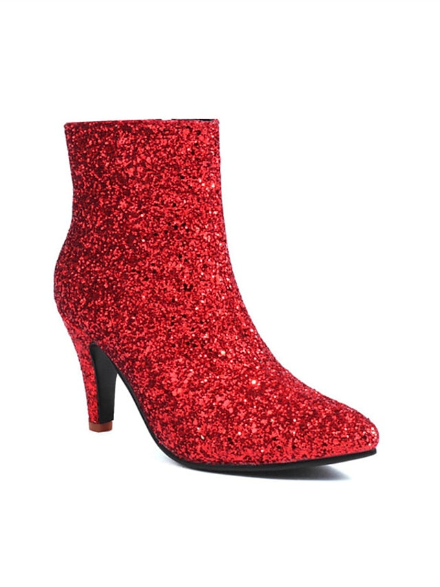 Red – Women's Heel High Glitter Sparkly Boots Ankle