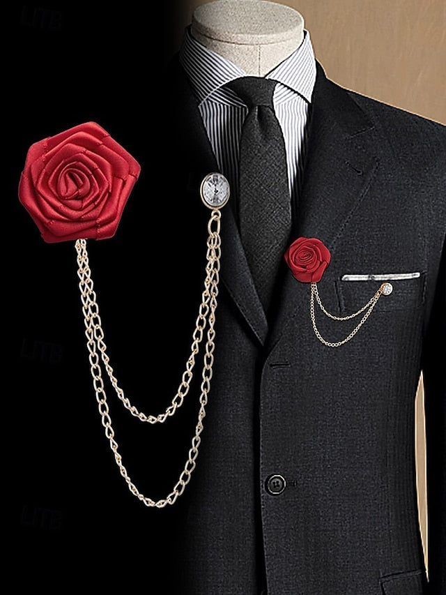 Lapel Rose Pin Red Men's with Gold – Elegant Chain