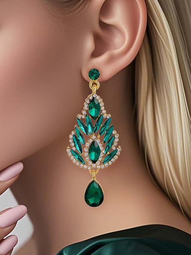 Crystal Drop Earrings Women's Emerald – Green