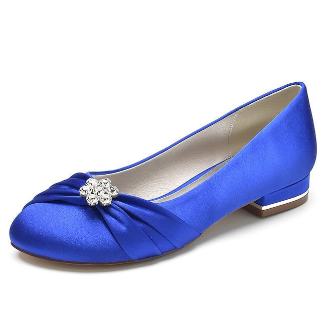 with Flats Light Women's Satin Wedding Rhinestone Blue