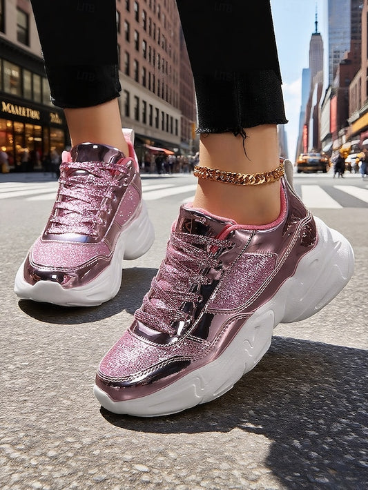 Sneakers with Metallic Platform Women's Chunky Glitter