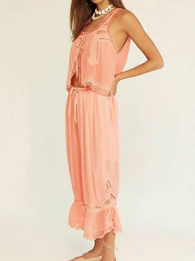 Women's Pants Sets Bolero Top Sleeveless Square Neck Plain