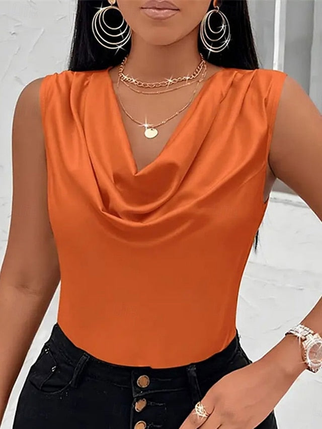 Women's Tank Top Plain Stylish Modern Sleeveless Cowl Neck