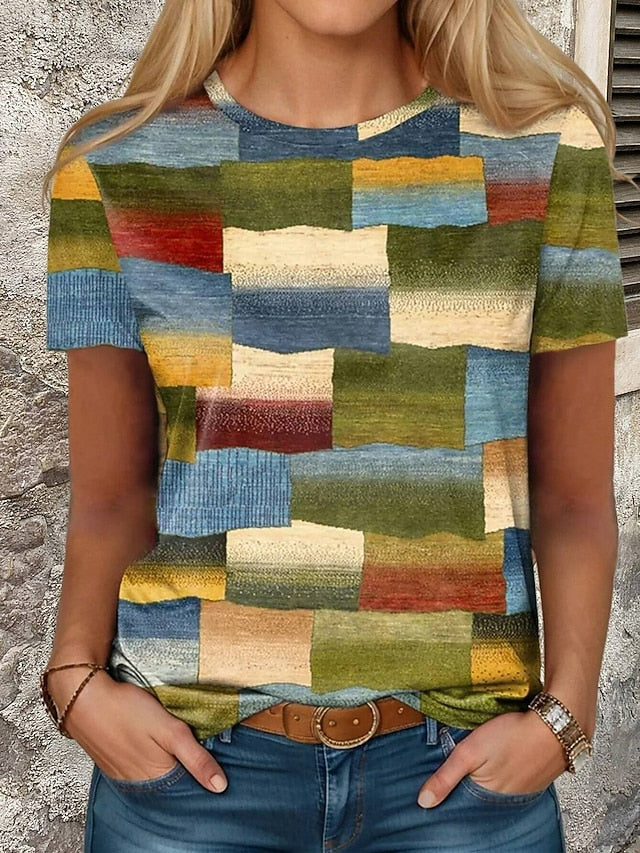Women's T Shirt Print Geometric Casual Short Sleeve Round