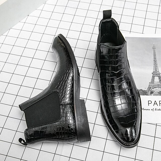 Slip-On Pattern Boots – Men's Crocodile Brown Chelsea