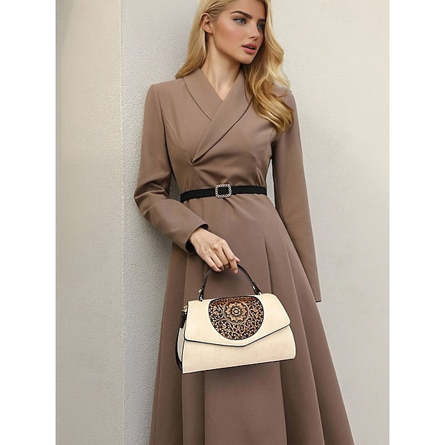 Handbag Leather Floral Engraved – Vintage Women's Faux