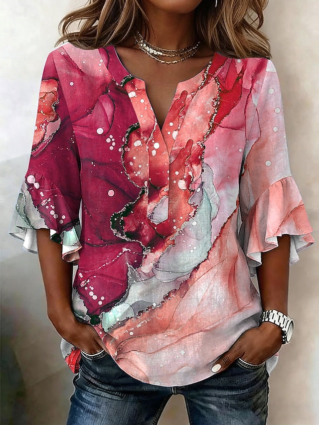 Women's Blouse Ruffle Print Graphic Abstract Vacation Daily