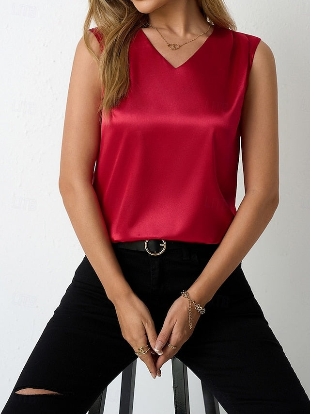 Women's Blouse Plain Active Stylish Sleeveless V Neck Long