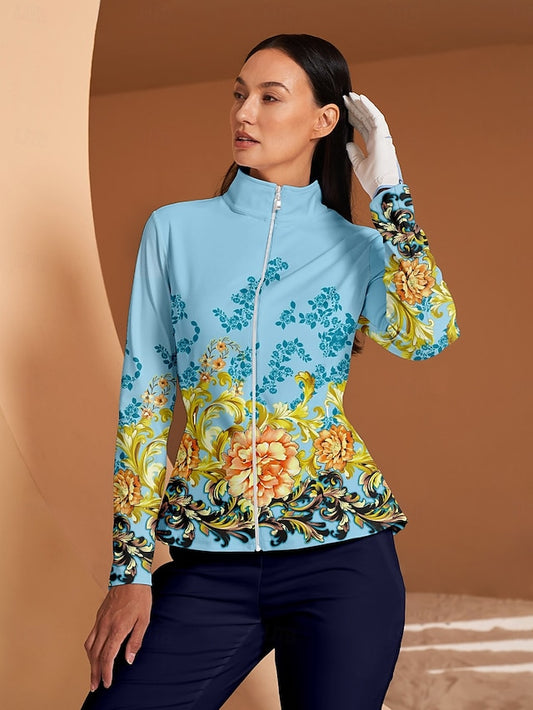 Women's Golf Jacket Blue Long Sleeve Top Ladies Golf Attire
