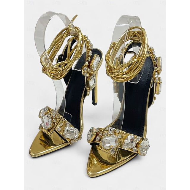 Women's Metallic Heels Lace-Up Stiletto with Green