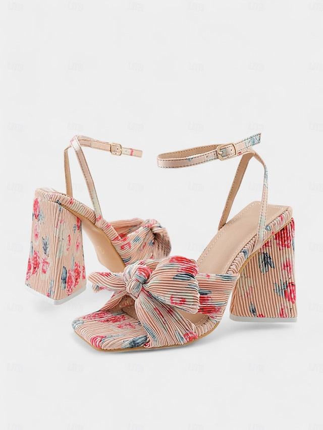 Textured Gold Rose Sandals Heel Knot and with Detail Block
