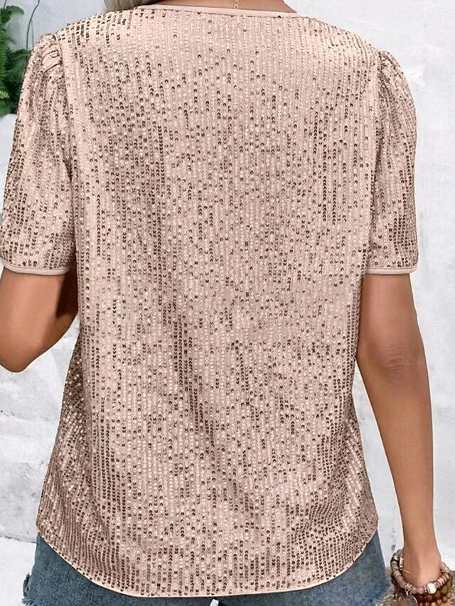 Women's Mesh Shirt Sequins Vintage Stylish Sexy Short