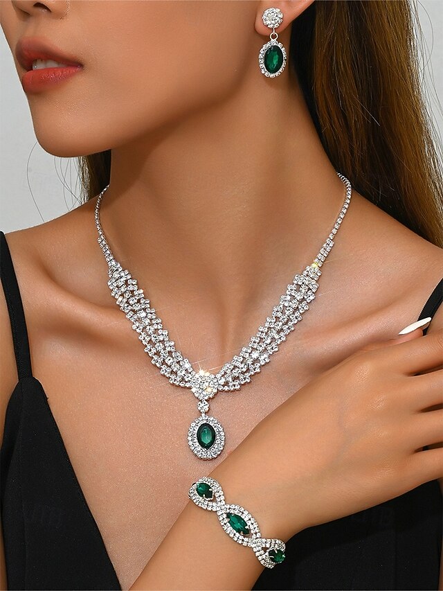 – for Women Jewelry Necklace Crystal Set Elegant Green Luxury