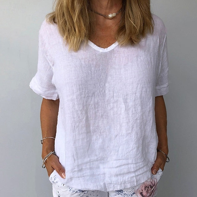 Women's Shirt 100% Cotton Plain Daily Stylish Basic Short