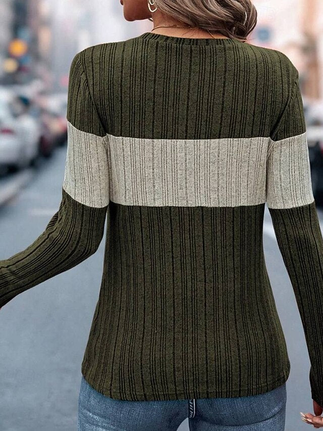 Women's T Shirt Patchwork Color Block Casual Long Sleeve
