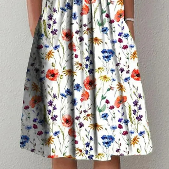 Women's Midi Dress Casual Dress Floral Dress White Short