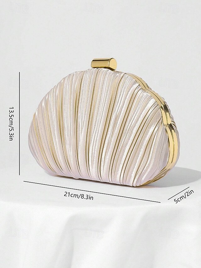 Women's Satin Clutch Shell Purse Pleated Evening