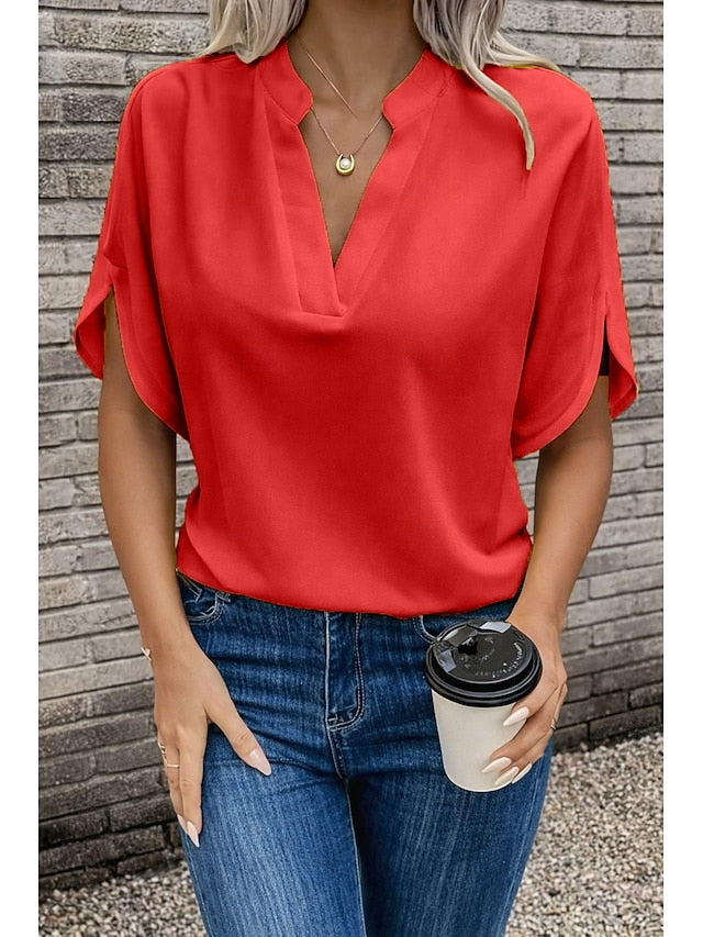 Blouse Dressy Tops Women's Black White Yellow Solid / Plain