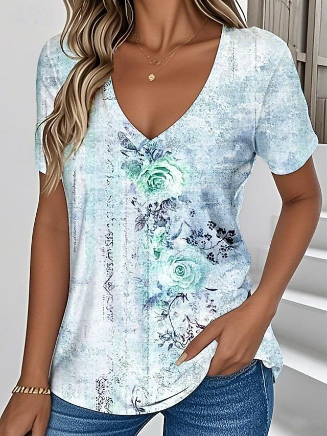 Women's T Shirt Print Floral Graphic Vintage Stylish