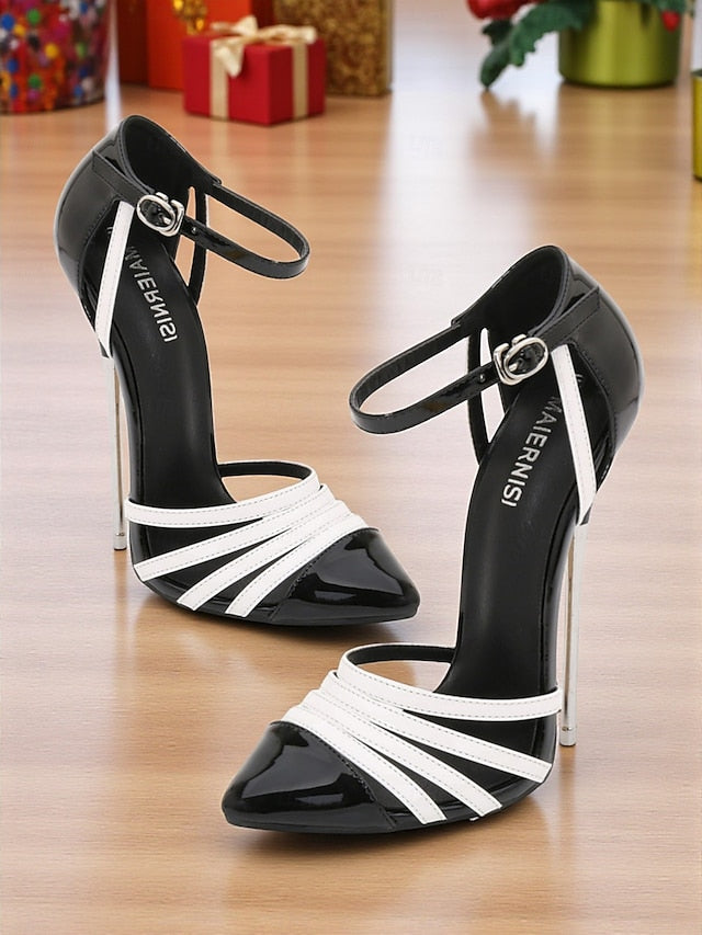 Leather Women's Patent Black Red Heels - Stiletto and