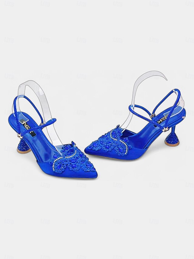 Women's Gold Toe Pointed Embellished Satin Rhinestone