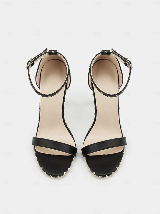 Embellishments Silver - Stiletto Black Stud Sandals with