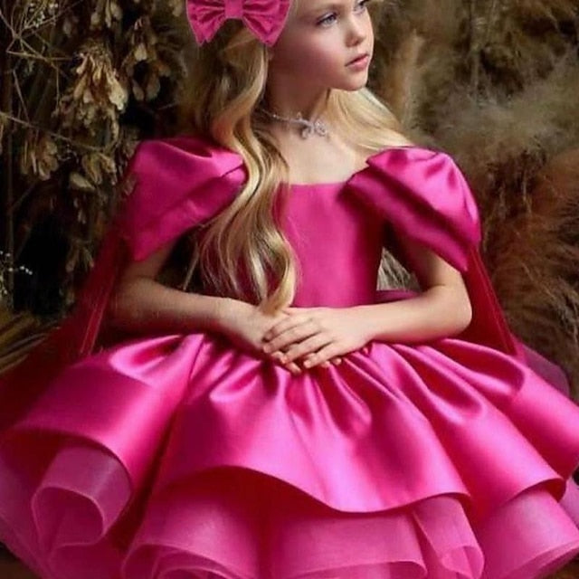 Dress Solid Party Girls' Flower Girl Kids Color