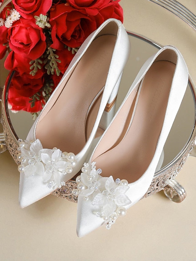 Women's Heels with Pearl Crystal White and Wedding