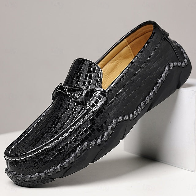 – Driving Black Crocodile Men’s Textured Moc-Toe Loafers