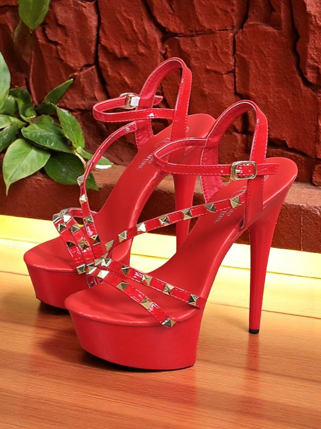 Studded with Straps Stiletto Platform Heels Women's