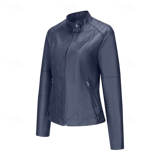 Faux Jacket Leather Women's Zipper Comfortable Pocket