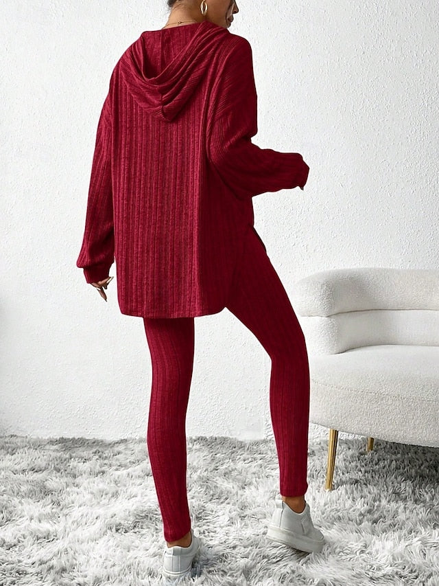 Women's Pants Sets Bolero Top Long Sleeve Hooded Solid