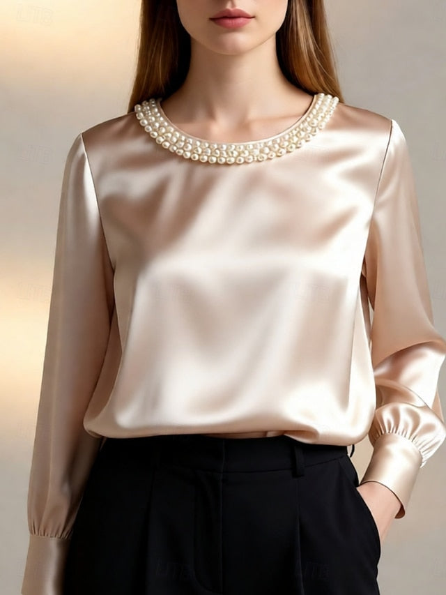 Women's Blouse Beaded Solid Color Elegant Stylish Long